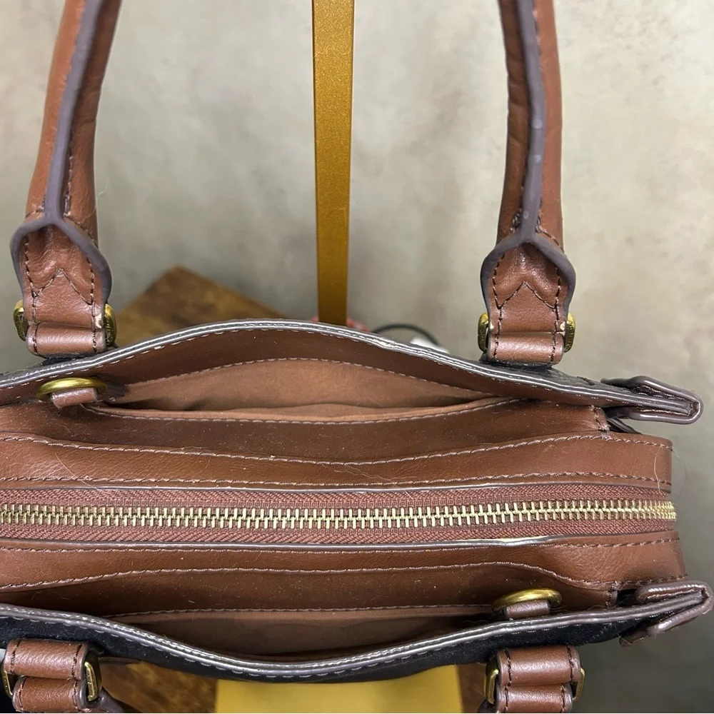 Fossil Black and Brown Leather Satchel